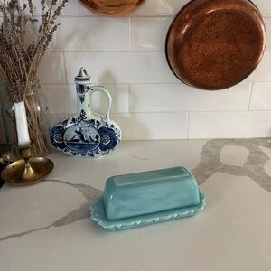 Vintage blue glass butter dish